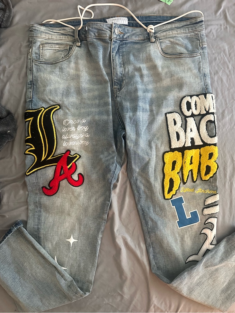 Lifted Anchors Boulevard Puff Print Denim Jeans Men's Size 40 Graphic Patch
